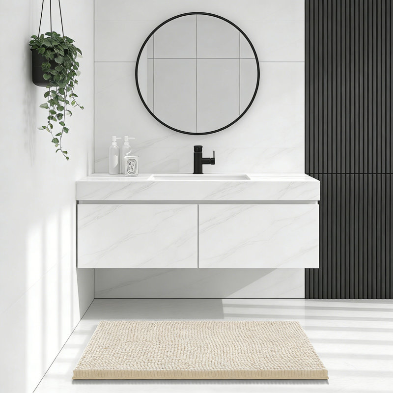 Luxury Chenille Bath Mat, Extra Soft Absorbent Shaggy, Non-Slip Plush, Sand, 24X16 Inch, Sand