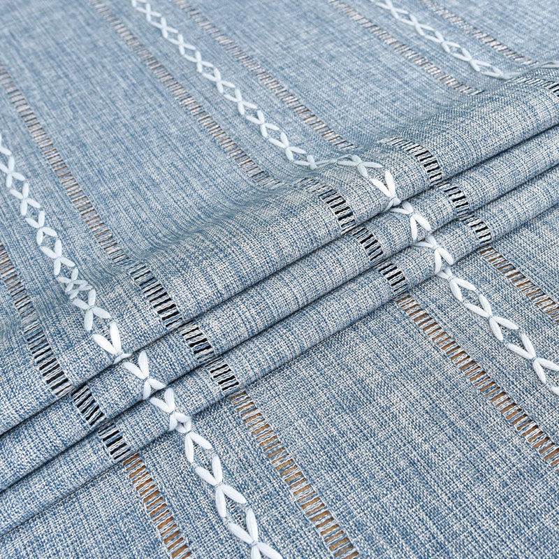 Small Square Tablecloth Jacquard Striped Table Cloth Linen Washable Fabric Side Table Cover Kitchen Dining Home Decoration Blue And Grey 36X36 Inch