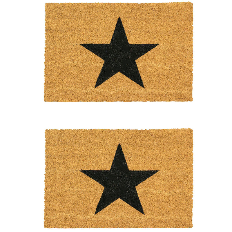 Nicola Spring - Coir Door Mats - Star, 1.6cm H x 90cm L x 60cm W, Black, Set of 2