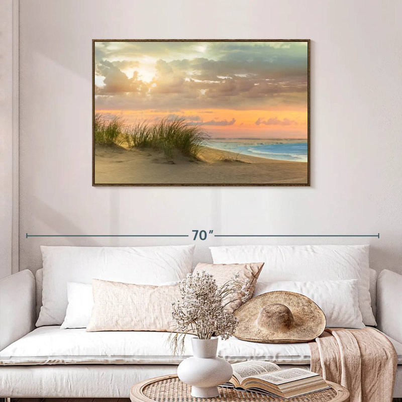 Herbe de mer et crépuscule, Cadre flottant en noyer, 43 po x 29 po