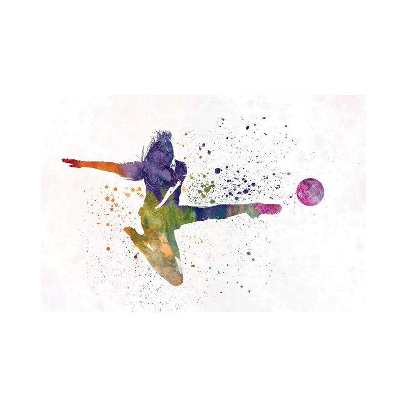 Woman Soccer Player 04 In Watercolour 2 by Paul Rommer - Wrapped Canvas Painting, 30.48 cm H x 45.72 cm W