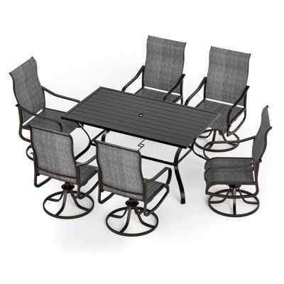 Bhairavi 6-Person Patio Dining Set with Swivel Chairs