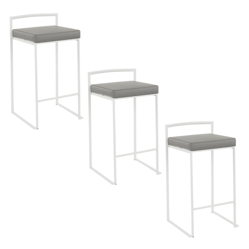 Tabouret de bar et de comptoir empilable Ernestine, Tabouret de comptoir (siège d'une hauteur de 27 p, Gris / Blanc