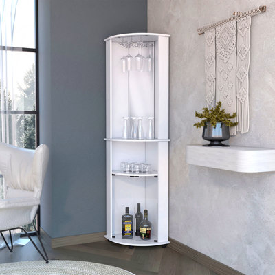 Armoire de bar d'angle blanche à 3 niveaux avec support en verre pour l'organisation de bar à domicile