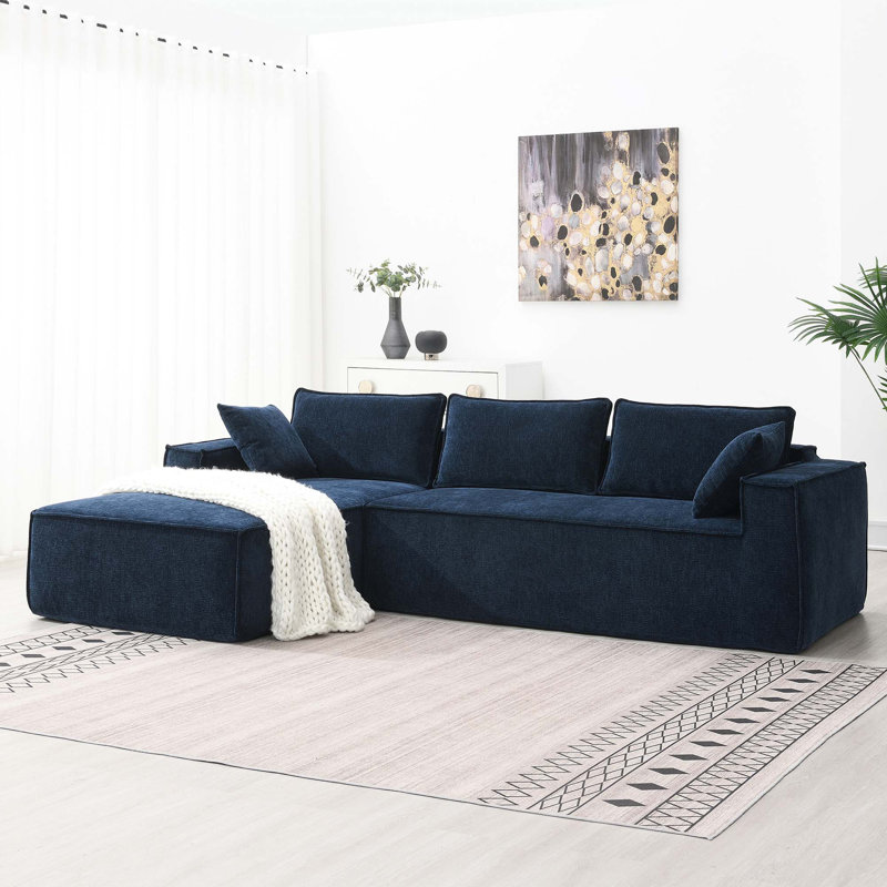 Canapé modulaire Boneless Minimalist, Chenille bleu foncé