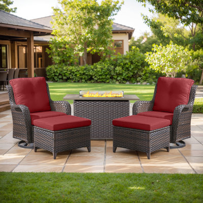 Carolina 5 - Pieces Outdoor PE Wicker Patio Conversation Furniture Set With Fire Pit And Cushions
