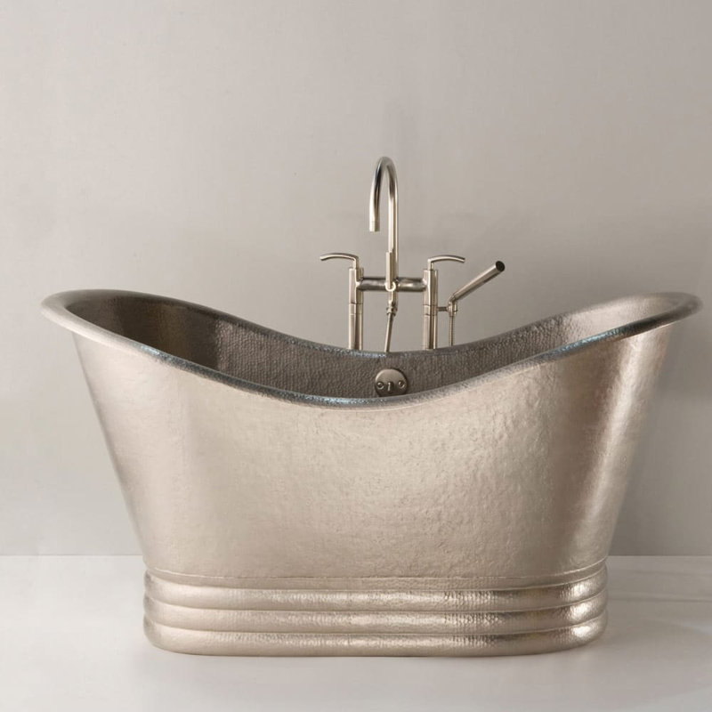 Aurora 72" x 32" Pedestal Soaking Copper Bathtub, Brushed Nickel