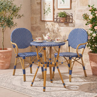 Echo Voyage french Set | Outdoor Hand-Woven Rattan Wicker Bistro Chairs with Table for Patio Porch Garden | Aluminum Frame & Bamboo Print Finish
