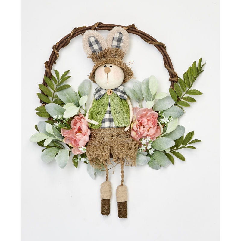 19" Easter Country Bunny Sitting on Wreath
