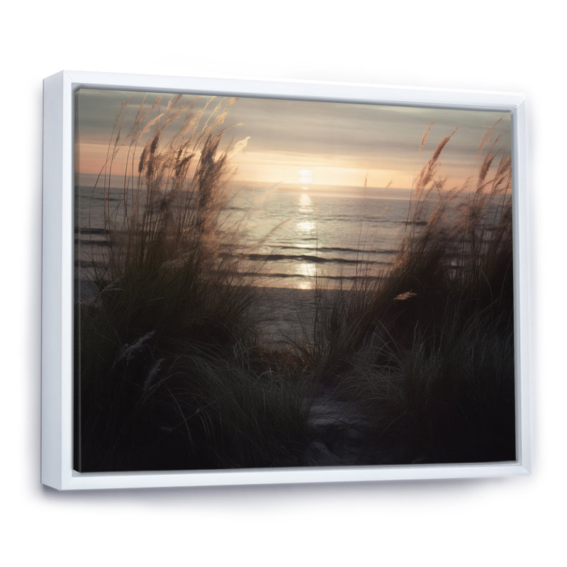 «Ocean Summer Bliss Sunset Beach Grass Waving On», reproduction sur toile, H 12 po x l 20 po x P 1 po, Cadre flottant blanc