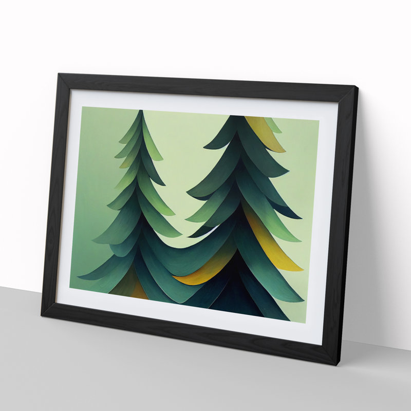 Gentle Abstract Pine Trees - Single Picture Frame Print, Black Framed, 46cm H x 64cm W x 2cm D