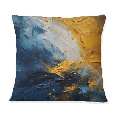 Coussin décoratif imprimé abstrait bleu et jaune II