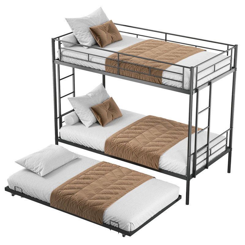 Lit superposé simple au-dessus d'un lit simple avec lit gigogne, structure de lit superposé en métal triple avec capacité de 400 lb et garde-corps de 10,4 po - se convertit en 2 lits, aucun sommier nécessaire