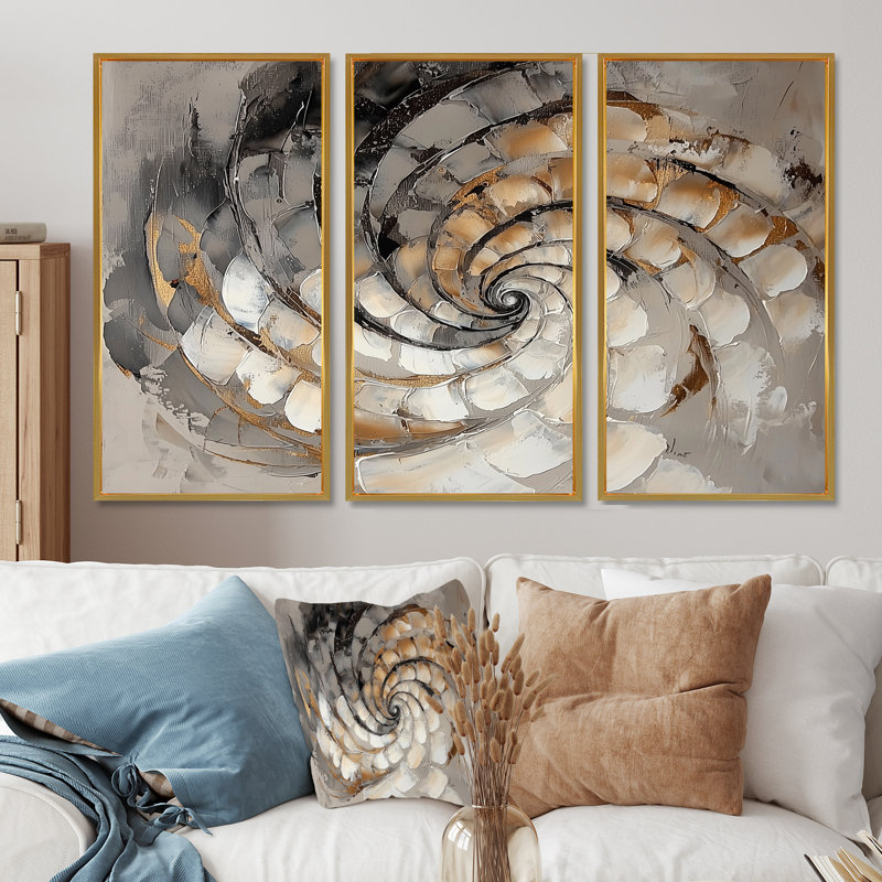 «Copper Luminous Abstract Spiral II - Abstract Modern Waves», ensemble de reproduction d'art mural, H 28 po x l 36 po, Doré