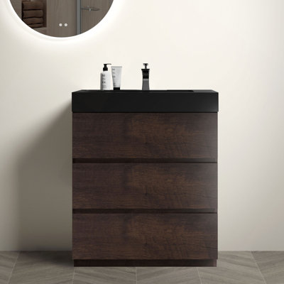 Meuble-lavabo autoportant avec rangement pour salle de bain moderne 30 po avec lavabo une pièce sans évier ni robinet Alice