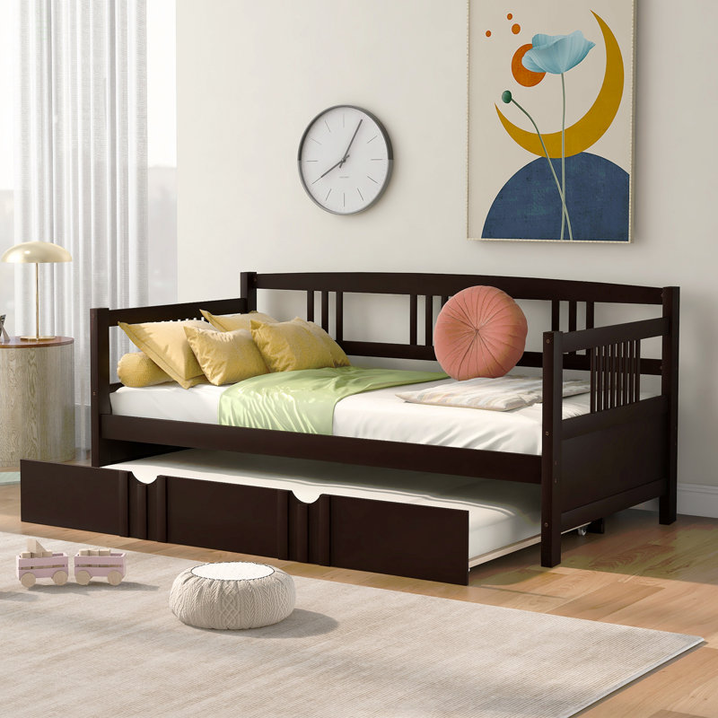 Lit de jour simple Lit en bois avec lit gigogne simple, Twin, Noir