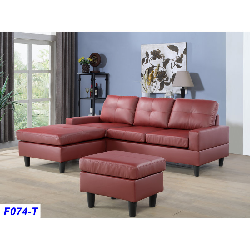 Canapé et méridienne modulaires avec repose-pieds de 75 po de large Jessea, Similicuir rouge