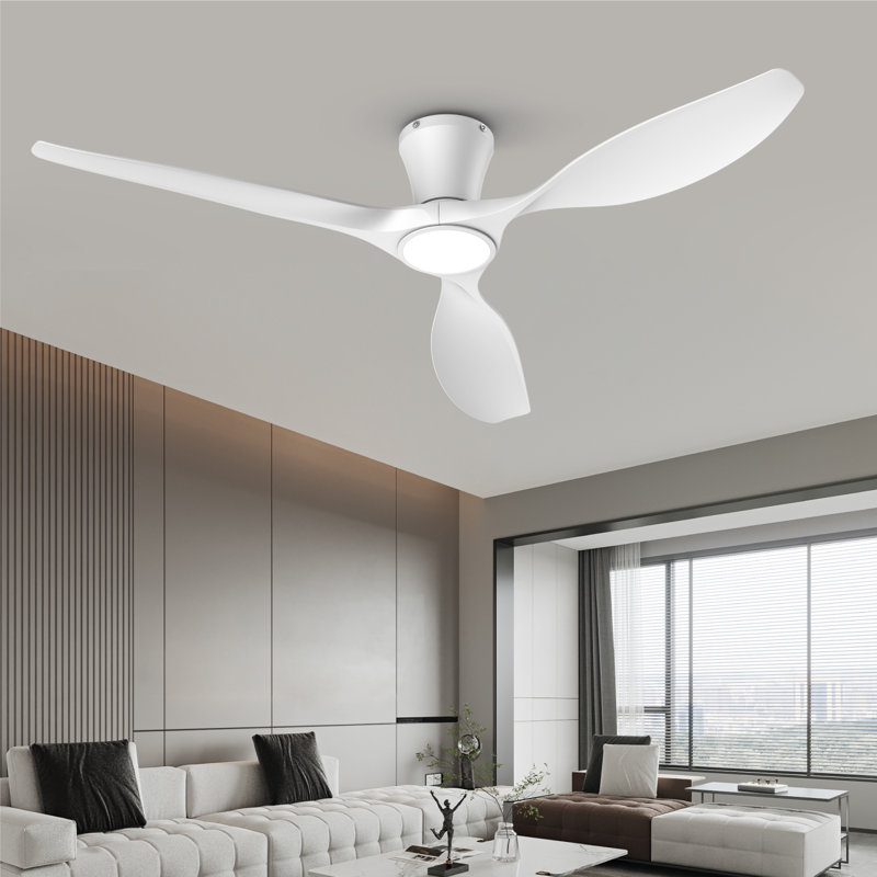 2pcs 52 Inch Flush Mount Ceiling Fan With Quiet Reversible Dc Motor White, 52" Wide, White