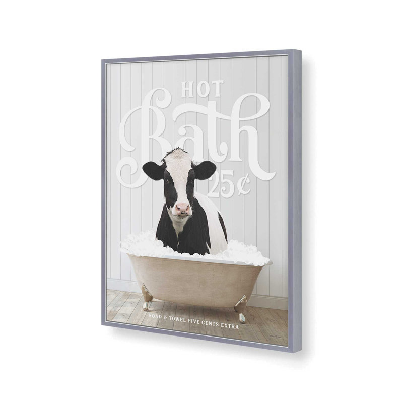 «Cow Hot Bath» par Art, L 12 po x H 16 po, Argent, Impression encadrée