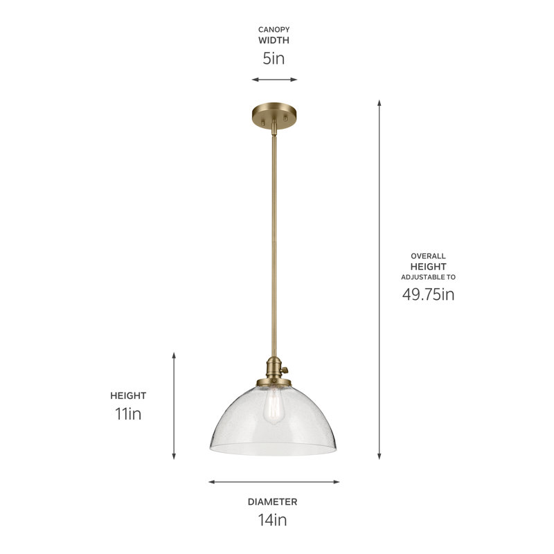 Luminaire suspendu dôme 1 lumière 11 po, Laiton naturel