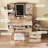 7-Drawer Vanity Desk with LED Mirror, Fluted Design, Metal Legs, and PU Stool for Enhanced Makeup and Jewelry Storage