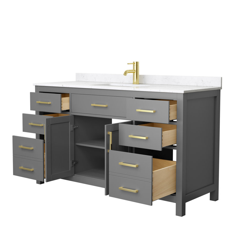 Beckett 60" Single Bathroom Vanity Set, Carrara Cultured Marble, Dark Gray, Brushed Gold