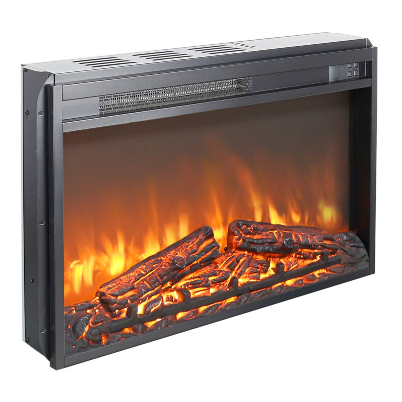 26" Ultra-Thin Electric Fireplace Insert with Log Set, Realistic Flame & Remote Timer, 18.1" H x 27.2" W x 5" D