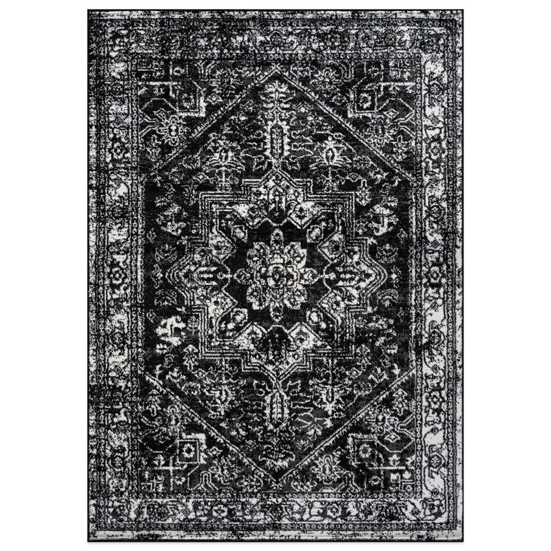 Black Ivory Vintage Medallion Area Rug, Rectangle 5' x 7'