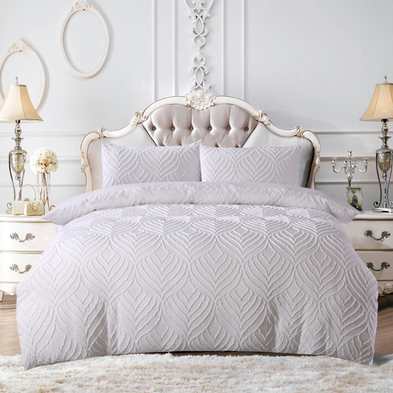 Garnes Polyester Damask Duvet Cover Set with Pillowcases Included, Double Duvet Cover + 2 Pillowcases (50 x 70), White
