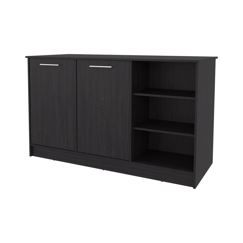 Wengue Kitchen Island with 2-Door and Open Storage, Wenge