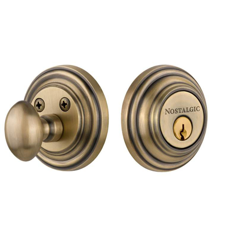 Nostalgic Warehouse Classic Rosette Single Cylinder Deadbolt, Antique Brass