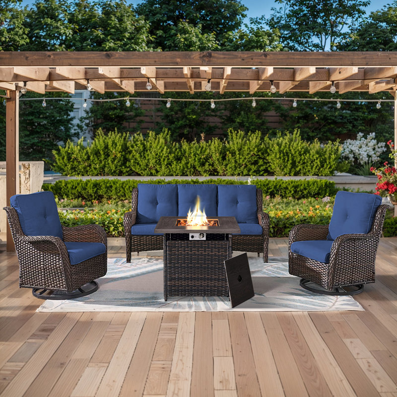 Schutt 5 - Person Outdoor Seating Group with Cushions, Blue, Brown