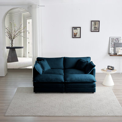 4 - Piece Upholstered Sectional Sofa, 1 - Piece of 2 Seater Sofa and 2- Piece of Ottomans , 2 Seater Loveseat Lounge with Ottomans, Chenille