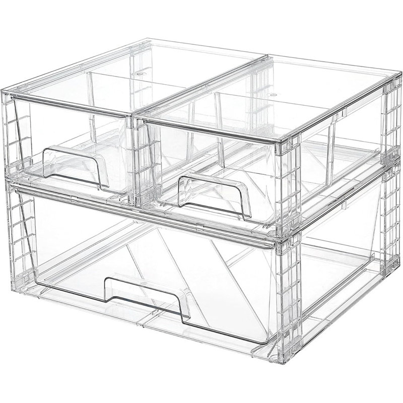 Ensemble de 3 tiroirs de rangement empilables en acrylique transparent