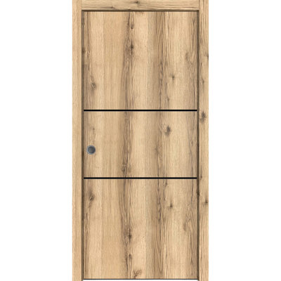 Porte coulissante avec ensemble de garnitures et quincaillerie Planum 0014 en chêne massif pour chambre à coucher - 61 cm x 203 cm