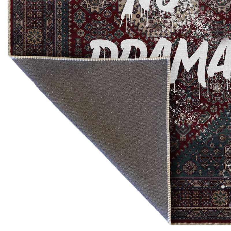 Tapis décoratif moderne à motifs textuels «No Drama» par Écriture, Tapis de couloir 3 pi 3,37 po x 9 pi 10,11 po