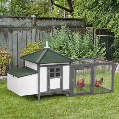 77" Wooden Hen Coop With Nesting Area, Protected From Rain, Gray Chicken Pen Part, Removable Excrement Bin Tray, Ramp Access, Garden Backyard