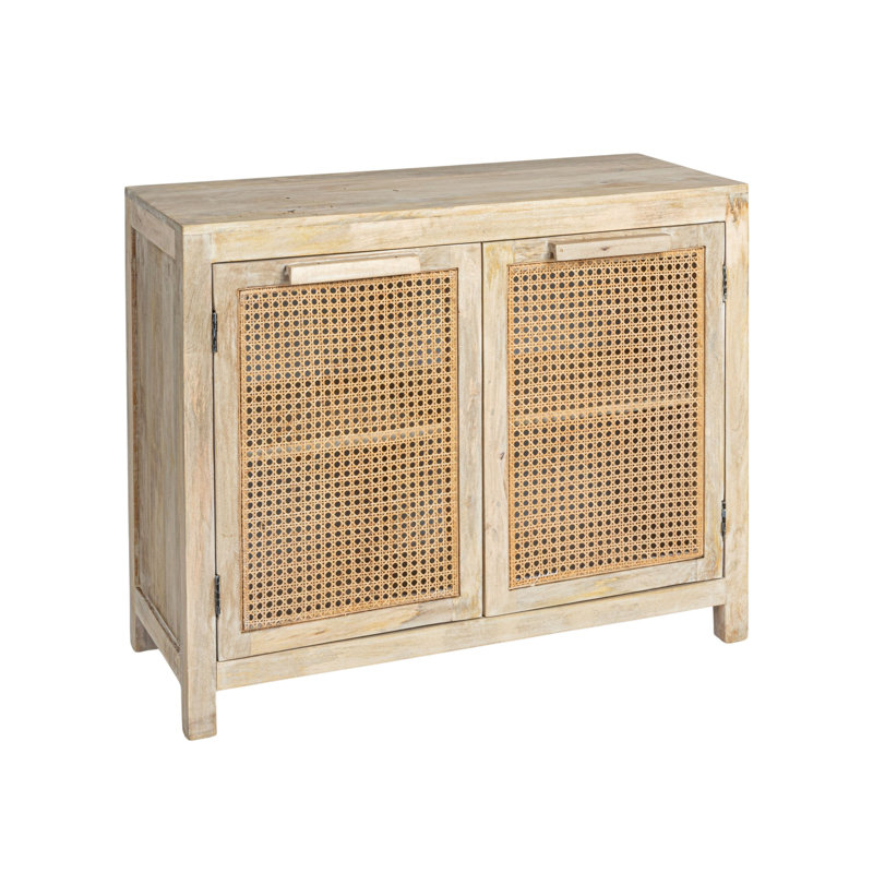 Rowan Mango Wood and Cane 2-Door Cabinet with 2 Shelves, Natural