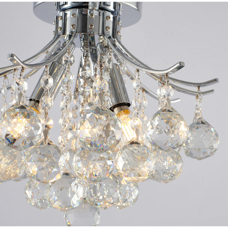 Transitional 3 Light Crystal Semi Flush Mount, Chrome