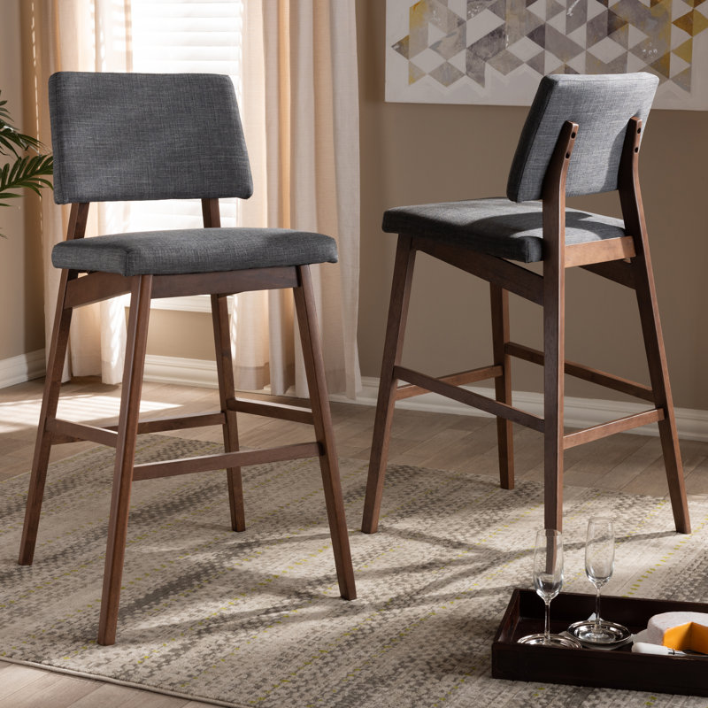 Upholstered Counter Stool with Solid Wood Frame, Dark Grey