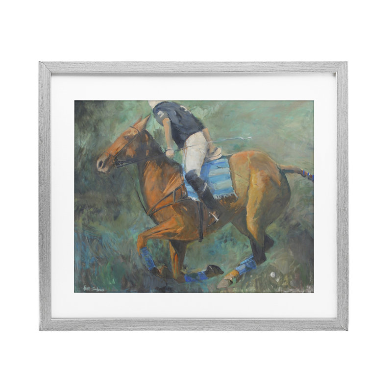 Polo Rider in Dynamic Motion, reproduction encadrée sous verre, conception de Jadei, H 17 po x l 21 po