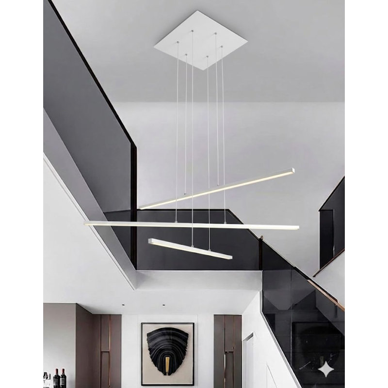 Lustre transitionnel en métal blanc mat à 3 lumières DEL, Blanc mat