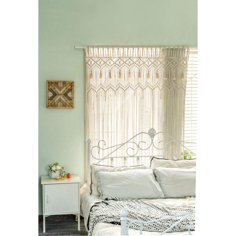 Macramé rideau grand bohème tissé mural rideaux de fenêtre fait à la main décoration bohémienne pour porte de fenêtre placard mariage toile de fond voûte chambre salon, 51 po de largeur x 70 po de longueur