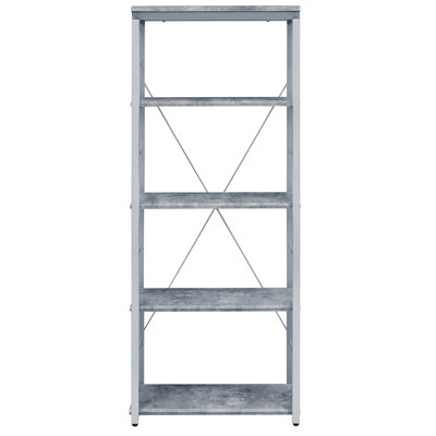 Contemporary 4-Shelf Grey Silver Bookcase - Wooden Shelves Spacious Storage And Versatile For Office & Work Supplies Construction