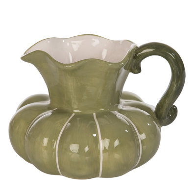 Ceramic Pumpkin Pitcher - 34oz Fall Harvest Beverage Server, Green Tabletop Decor for Indoor Use, Perfect for Gift Giving and Hostess Gifts, Ideal for Autumn Gatherings and Seasonal Celebrations
