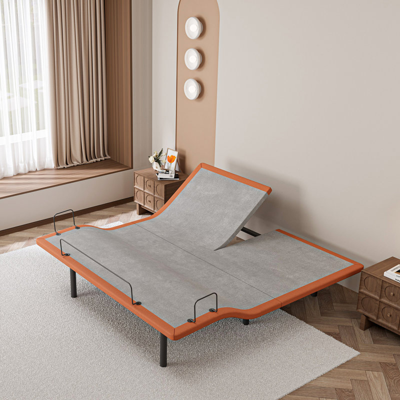 Cadre de lit King à plateau divisé et réglable, massage inclus, ports USB et de type C, veilleuse sous le lit, télécommande sans fil, position zéro gravité, E3000 Orange coucher de soleil
