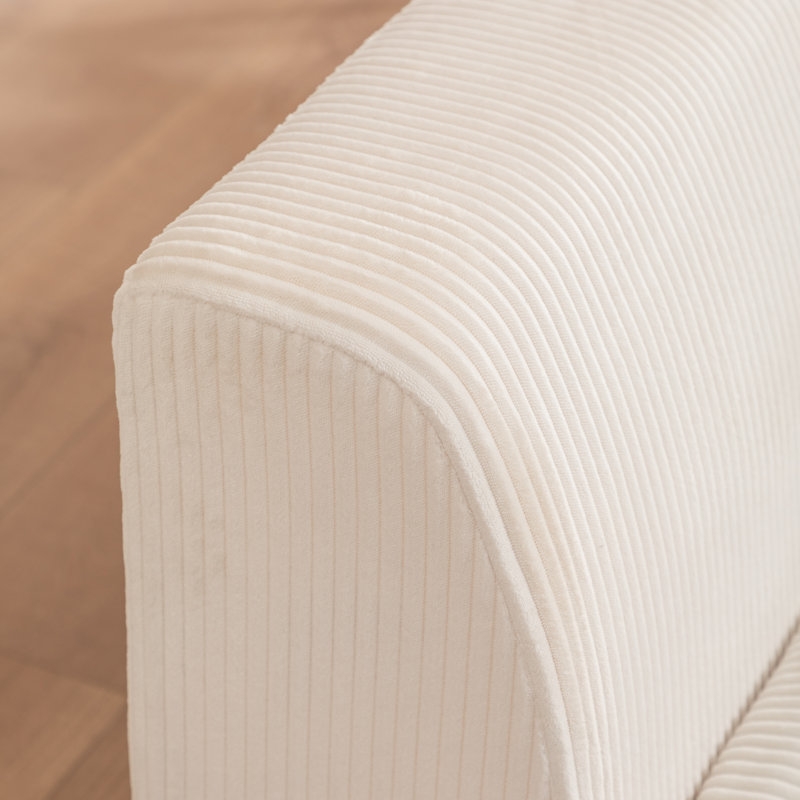 Chaise longue en velours côtelé moderne Sarmiento avec mousse haute densité, Beige