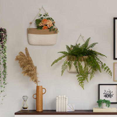 Overdoor Hanging Storage Basket with Hook, 3 Cotton Rope Woven Wall Basket Organizer