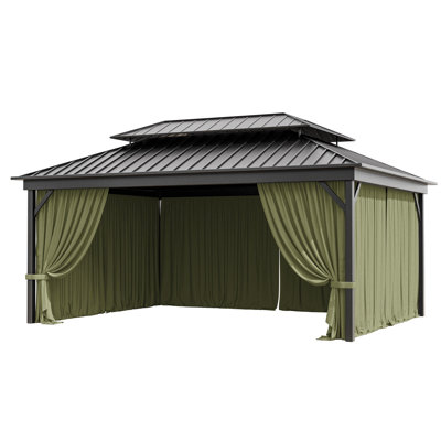16X12 Ft. Outdoor Gazebo Curtains 4-Panels Polyester Side Wall For Gazebo, Only Curtains