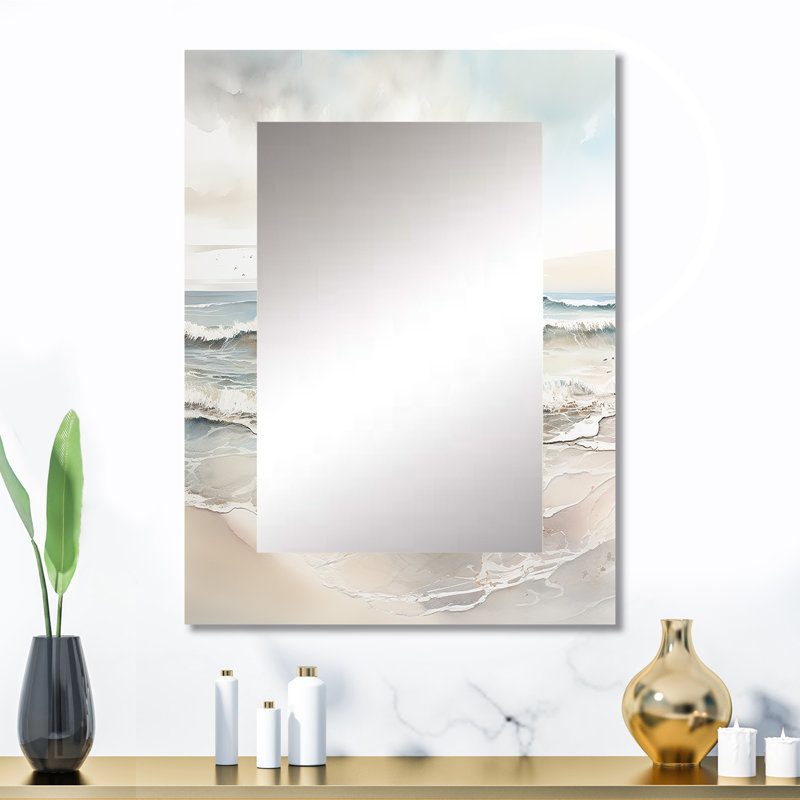 «Coastal Ocean Charm In Winter IV», miroir mural décoratif en océan, 32 po x 24 po